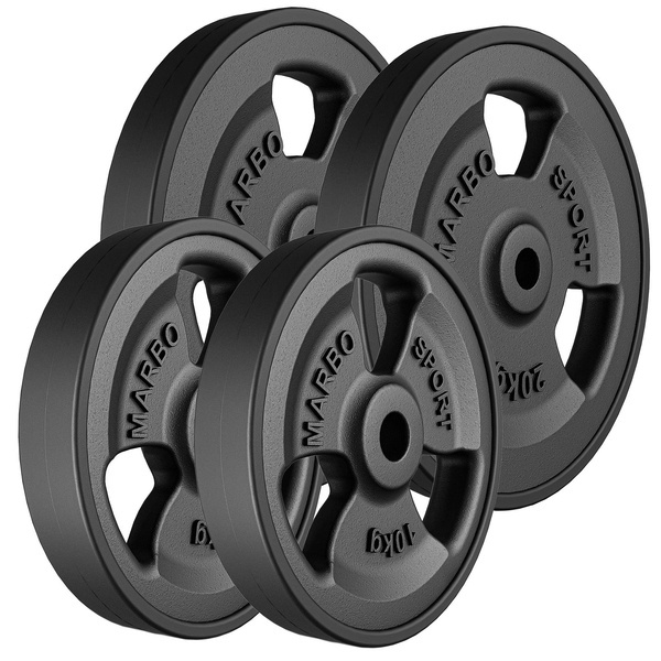 Tri-Grip rubberen gegoten halterschijven set gewichten met ø30 / 31 mm boring | Set 60 kg / 2 x 20 kg + 2 x 10 kg - Marbo Sport