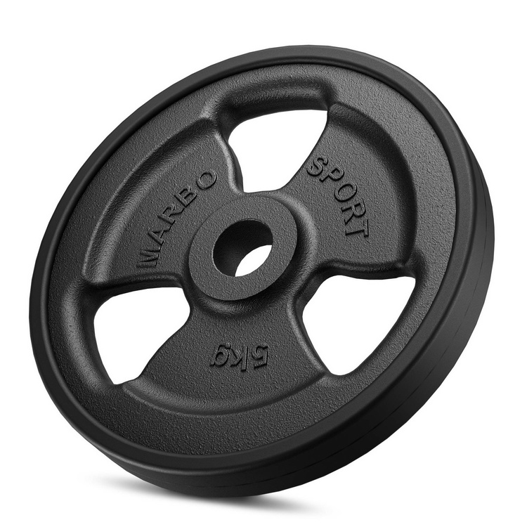 Tri-Grip rubberen gegoten halterschijven set gewichten met ø30 / 31 mm boring | Set 29 kg / 2 x 5 kg + 6 x 2,5 kg + 4 x 1 kg - Marbo Sport