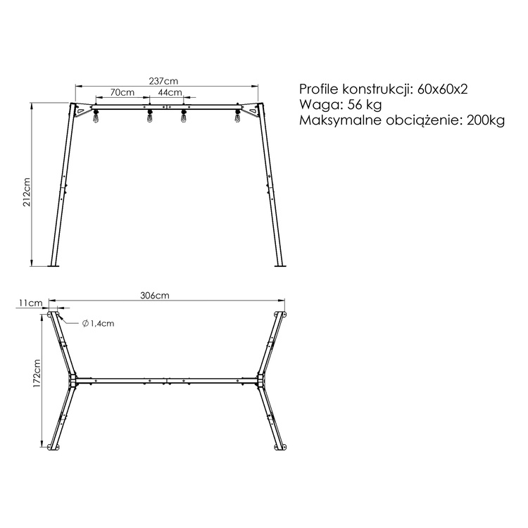 Dubbele schommel op lagers (2-zits frame) PREMIUM MO-013 - Marbo Sport