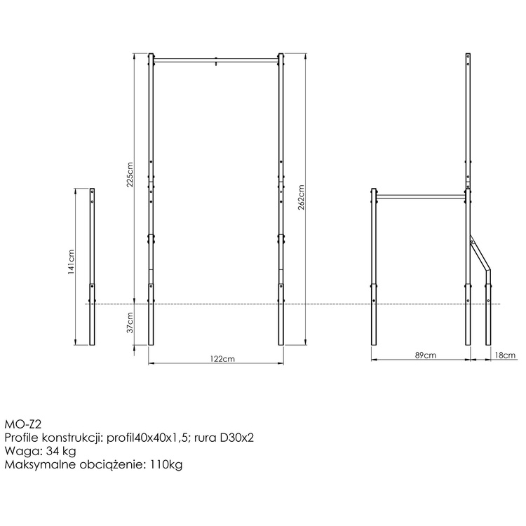 Externe optrekstang met zakhouder en lange dip-handgrepen MO-Z2 - Marbo Sport