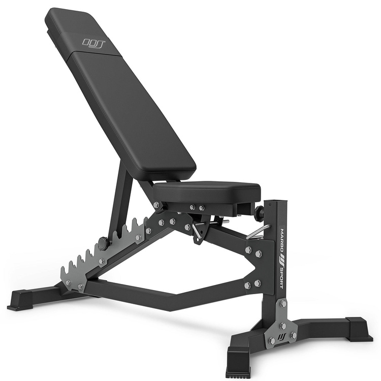 MS30_2.0_113KG_G set | Dubbelzijdige verstelbare trainingsbank + multilevel halterstatieven (2 stuks) met ondersteuning + set handgrepen en rubberen gewichten 113 kg - Marbo Sport