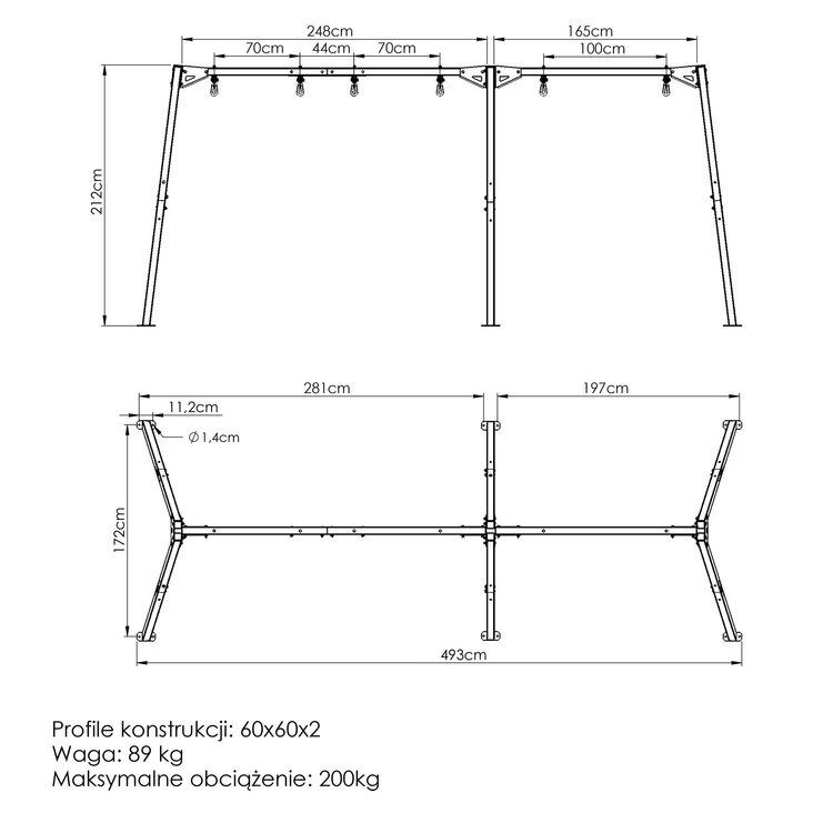 Schommel voor drie personen met gelagerd frame PREMIUM MO-014 - Marbo Sport