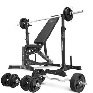 MS30_2.0_113KG_G set | Dubbelzijdige verstelbare trainingsbank + multilevel halterstatieven (2 stuks) met ondersteuning + set handgrepen en rubberen gewichten 113 kg - Marbo Sport