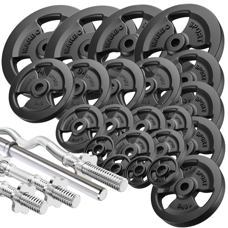 Halterstangen Tri-Grip halterschijven set 172 kg - Marbo Sport