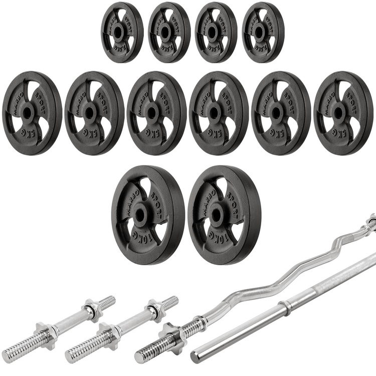 Set MS11_2.0_83KG | dubbelzijdig verstelbare trainingsbank + verstelbare steunen + set handgrepen en gewichten 83 kg - Marbo Sport