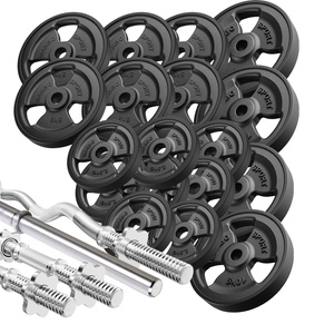Halterstangen rubberen tri-grip halterschijven set 113 kg - Marbo Sport