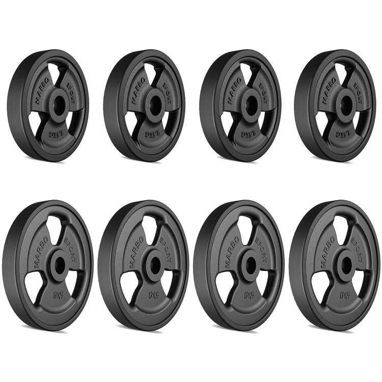 Tri-Grip rubberen gegoten halterschijven set gewichten met ø30 / 31 mm boring | Set 30 kg / 4 x 5 kg + 4 x 2,5 kg - Marbo Sport