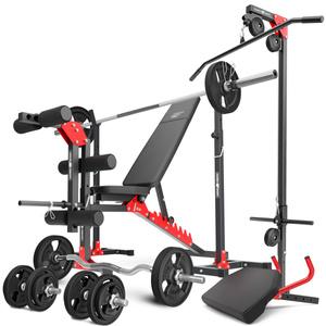 Indstil MH25_132KG_KIER_G | Hantelbank MH-L115 + 2x Hantelständer MH-S201 + Beintrainer + Latzugstation + Curl Pult + Bar / Dumbbell 83 kg - Marbo Sport
