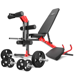 Set MH1_68KG_KIER_G | verstelbare bank + leg press + bidstang (slide-in) + set van 42 kg handgrepen en rubberen gewichten - Marbo Sport