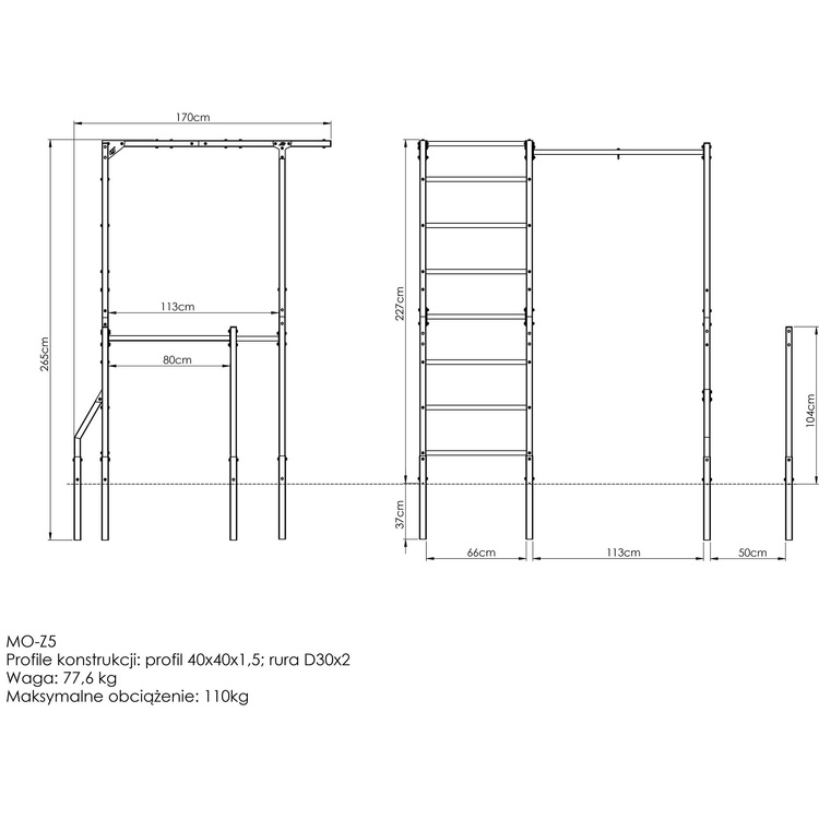 Externe ladder + optrekstang met zakhouder + handgrepen voor dips (lang) MO-Z5 - Marbo Sport