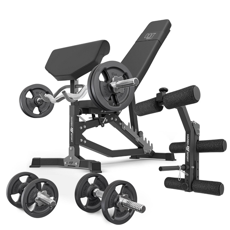 Set MS39_2.0_42KG | Dubbele verstelbare trainingsbank + bidstang + press + set handgrepen en gewichten 42 kg - Marbo Sport