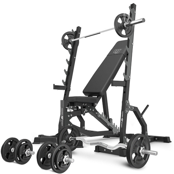 Set MS8_2.0_83KG | Dubbele verstelbare trainingsbank + multilevelsteunen (2 stuks) + set handgrepen en gewichten 83 kg - Marbo Sport