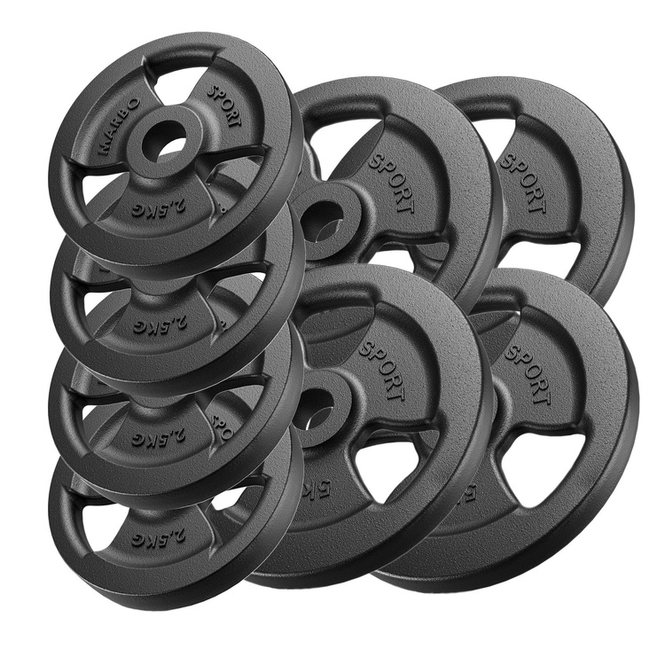 Tri-Grip gegoten halterschijven set gewichten met ø30 / 31 mm boring | Set 30 kg / 4 x 5 kg + 4 x 2,5 kg - Marbo Sport