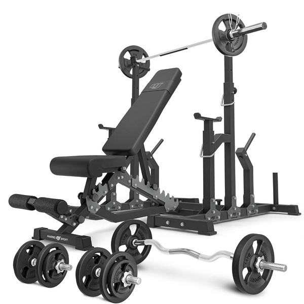 Set MS2_2.0_83KG | dubbelzijdige bank + verstelbare steunen + set handgrepen en gewichten 83 kg - Marbo Sport