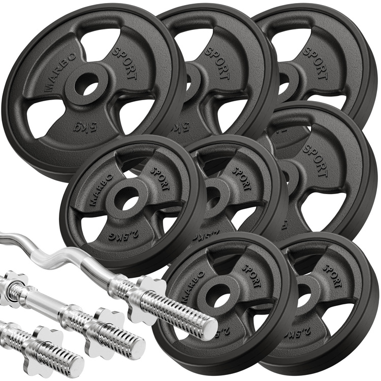 Set MS39_2.0_42KG_G | Dubbele verstelbare trainingsbank + bidstang + press + set handgrepen en rubberen gewichten 42 kg - Marbo Sport