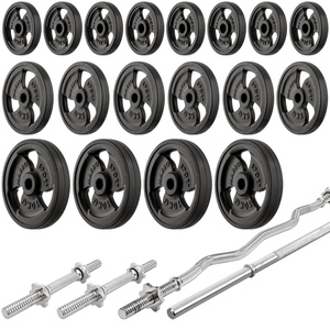 MH7_140KG_KIER_G instellen | Halterbank + in hoogte verstelbare halterstandaard + stang en halterschijven met rubber beklede set 113 kg - Marbo Sport