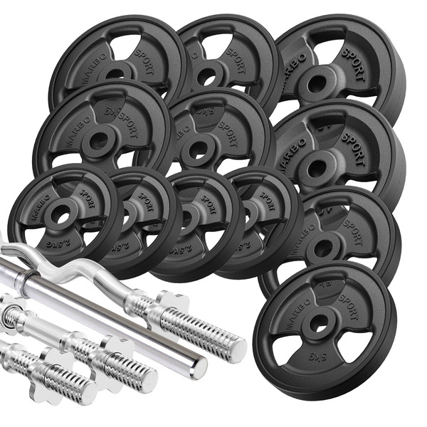 Halterstangen rubberen tri-grip halterschijven set 83 kg - Marbo Sport