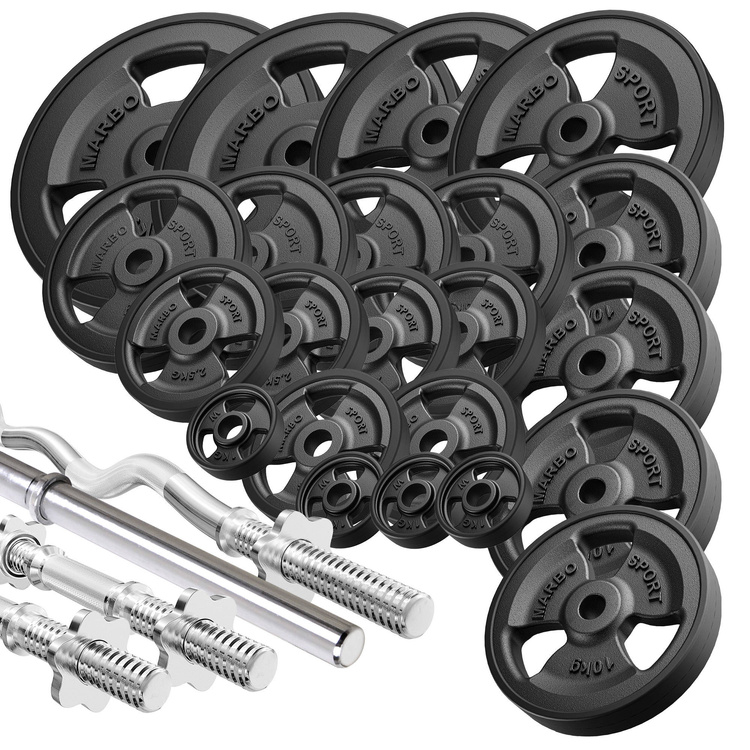 Halterstangen rubberen tri-grip halterschijven set 172 kg - Marbo Sport