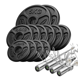 Set 65kg | Olympische halterstang 180 cm + licht gebogen curlstang 120 cm + 2x halterstang 50 cm + halterschijven 2x5kg, 6x2.5kg, 4x1.25kg - Marbo Sport