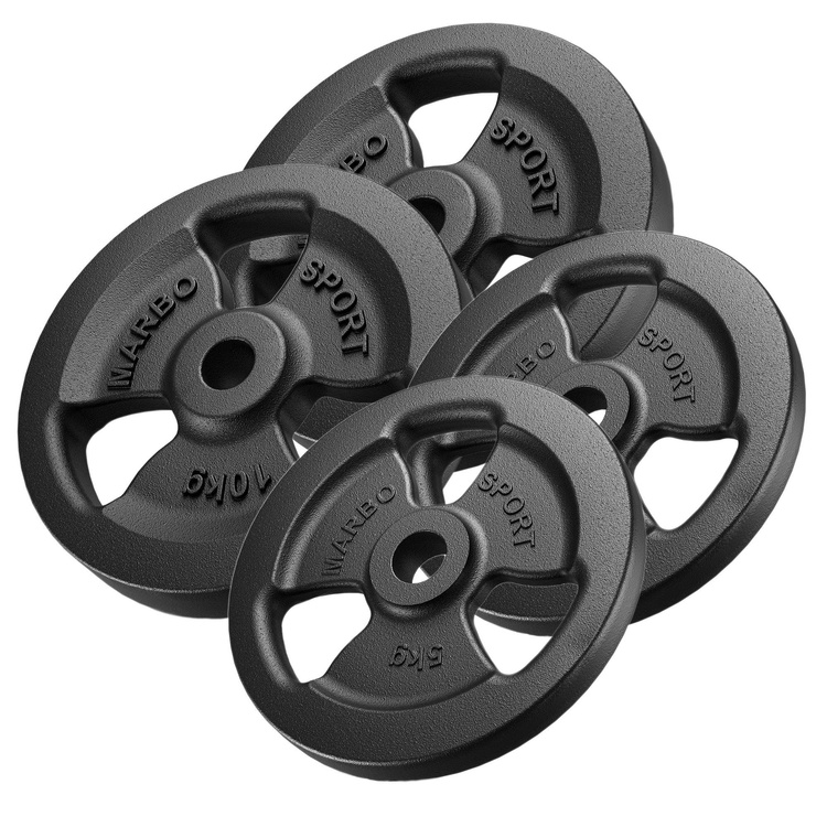 Tri-Grip gegoten halterschijven set gewichten met ø30 / 31 mm boring | Set 30 kg / 2 x 10 kg + 2 x 5 kg - Marbo Sport