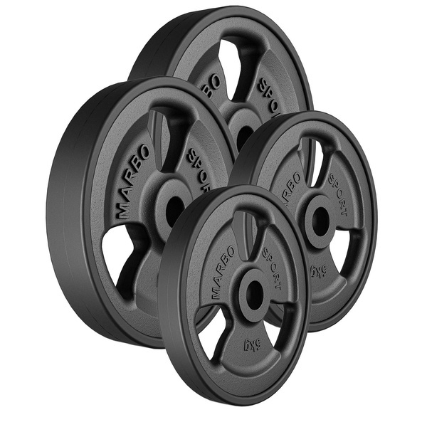 Tri-Grip rubberen gegoten halterschijven set gewichten met ø30 / 31 mm boring | Set 30 kg / 2 x 10 kg + 2 x 5 kg - Marbo Sport