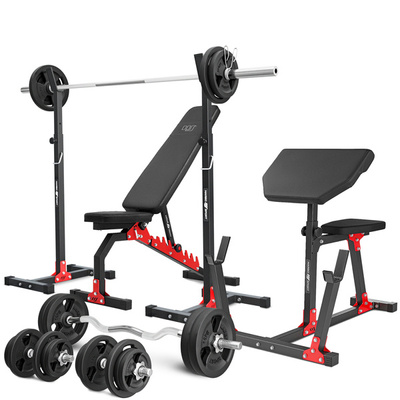 Set MH9 | Dubbelzijdig verstelbare halterbank MH-L114 + Scott bank (curl desk) MH-L105 + in hoogte verstelbare halterbank MH-S001 x2 - Marbo Sport