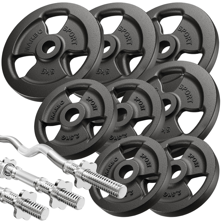 MH1_68KG_KIER | Verstelbare bank + beenpers + bidstang (slider) + set handgrepen en gewichten 42 kg - Marbo Sport