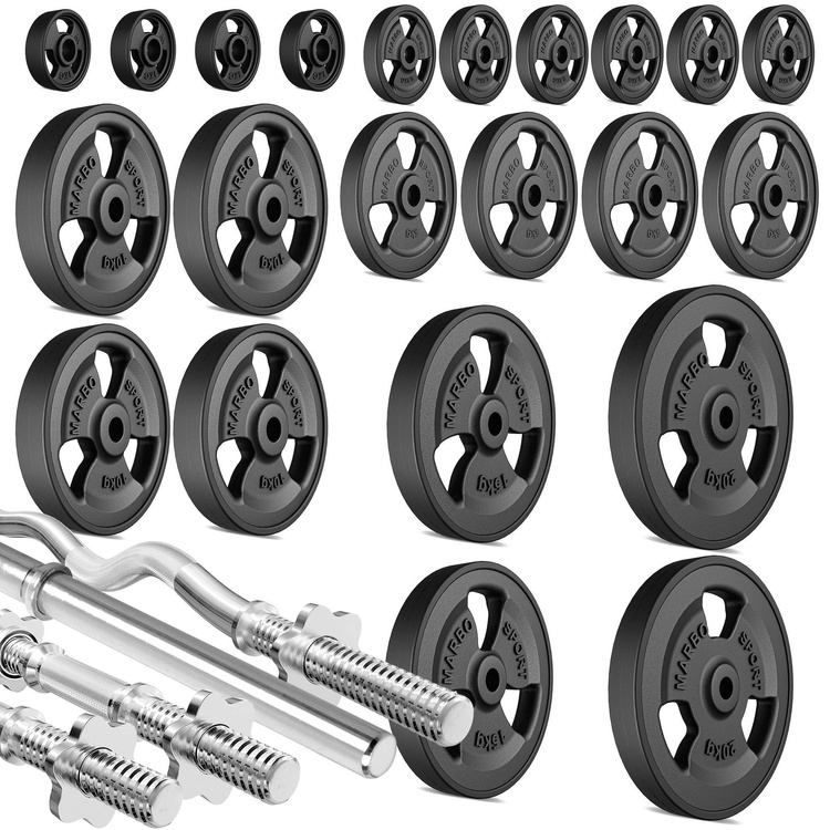 Halterstangen rubberen tri-grip halterschijven set 172 kg - Marbo Sport