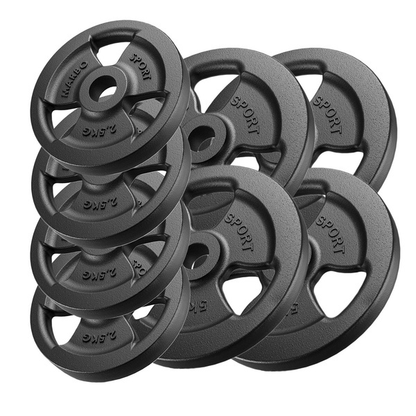 Tri-Grip gegoten halterschijven set gewichten met ø30 / 31 mm boring | Set 30 kg / 4 x 5 kg + 4 x 2,5 kg - Marbo Sport