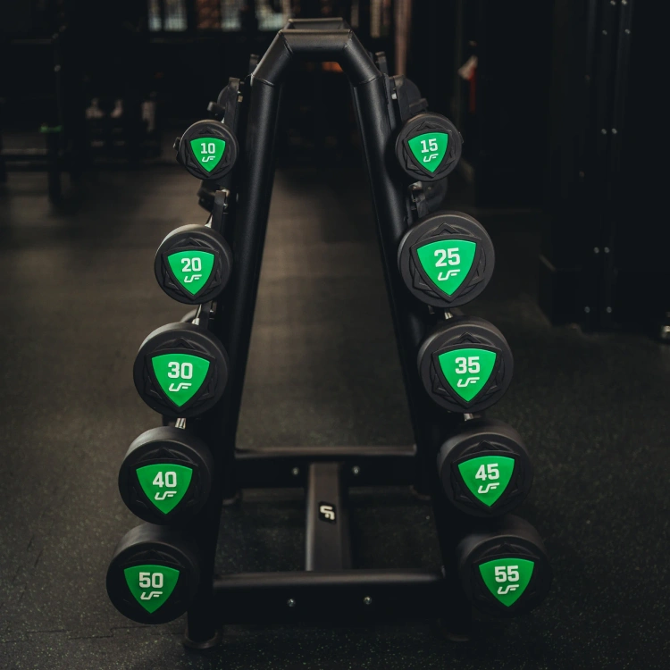 Set rechte polyurethaan halters 10-55 kg (stap van 5 kg) 325 kg – UpForm