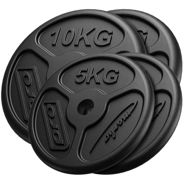 Slanke gegoten halterschijven set gewichten met ø30 / 31 mm boring | Set 30 kg / 2 x 10 kg + 2 x 5 kg - Marbo Sport