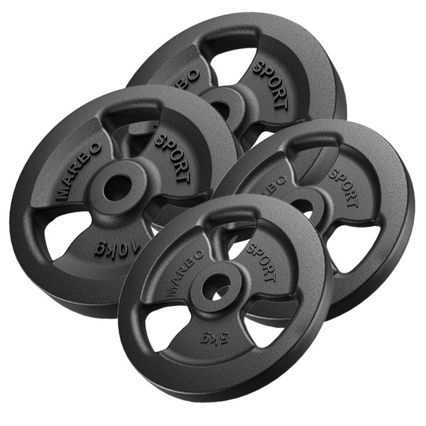 Tri-Grip gegoten halterschijven set gewichten met ø30 / 31 mm boring | Set 30 kg / 2 x 10 kg + 2 x 5 kg - Marbo Sport