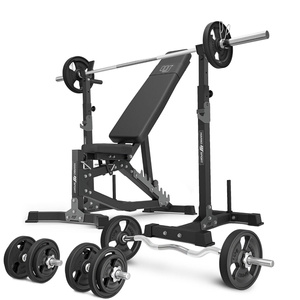 MS30_2.0_83KG_G | Dubbelzijdige verstelbare trainingsbank + multilevel halterstatieven (2 stuks) met ondersteuning + set handgrepen en rubberen gewichten 83 kg - Marbo Sport