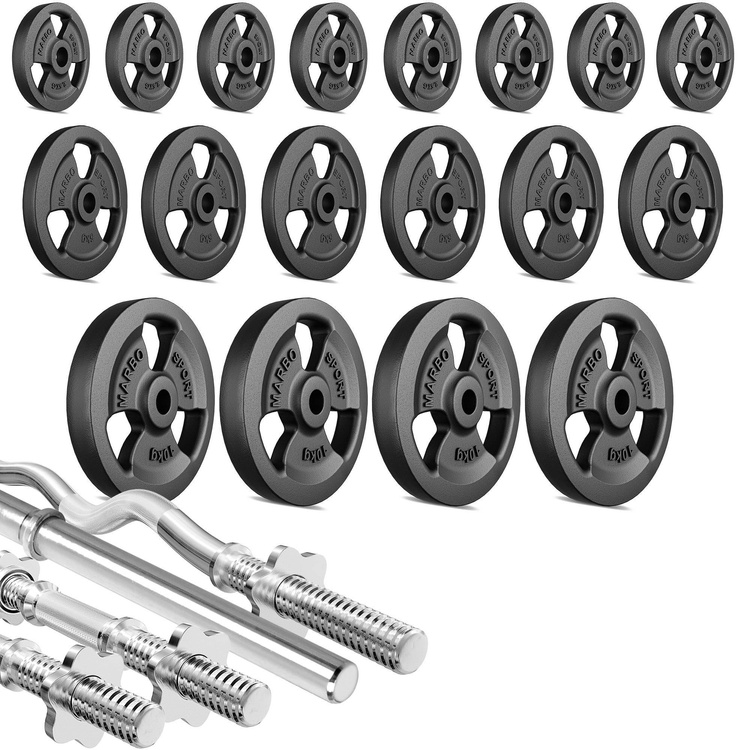 Versterkte halter en halterschijven set 113 kg - Marbo Sport