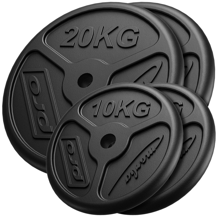 Slanke gegoten halterschijven set gewichten met ø30 / 31 mm boring | Set 60 kg / 2 x 20 kg + 2 x 10 kg - Marbo Sport