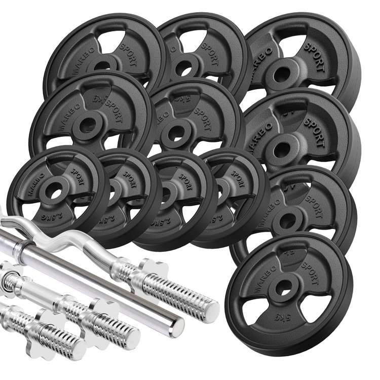 Halterstangen rubberen tri-grip halterschijven set 83 kg - Marbo Sport
