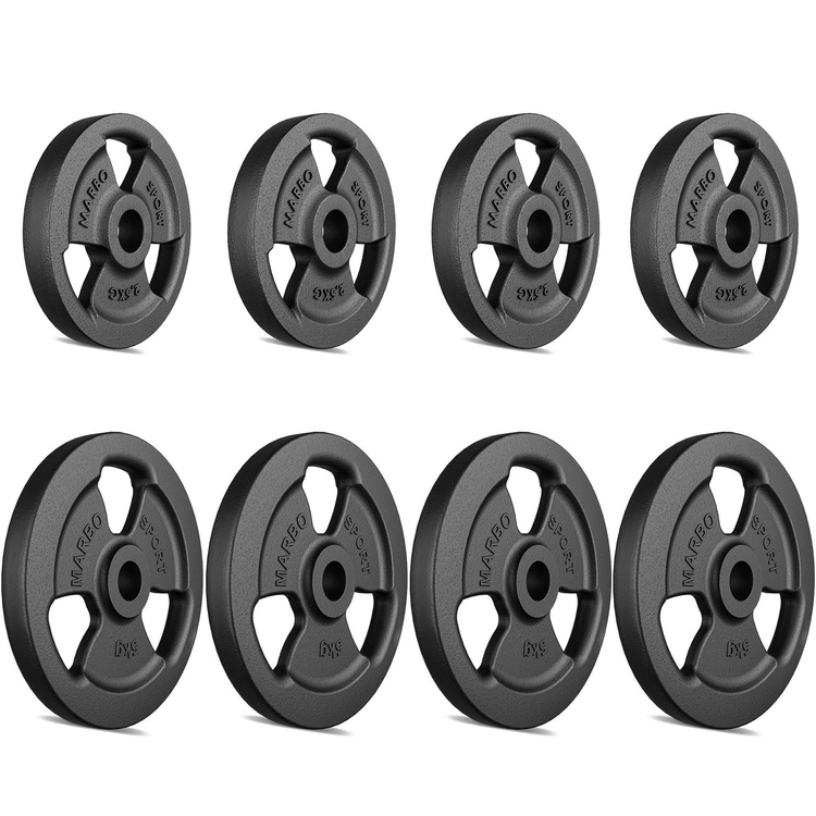 Tri-Grip gegoten halterschijven set gewichten met ø30 / 31 mm boring | Set 30 kg / 4 x 5 kg + 4 x 2,5 kg - Marbo Sport