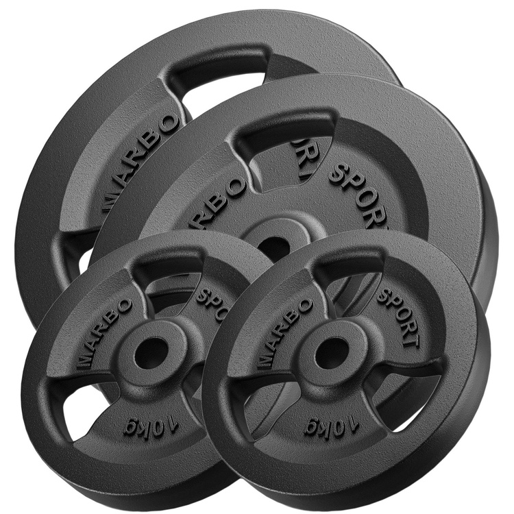 Tri-Grip gegoten halterschijven set gewichten met ø30 / 31 mm boring | Set 30 kg / 4 x 5 kg + 4 x 2,5 kg - Marbo Sport
