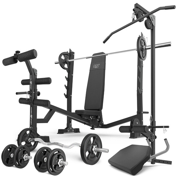 MS41_2.0_83KG | verstelbare bank met rekken en negatieve hoek + bidstang + bankdrukken + optrekken + set handgrepen en gewichten 83 kg - Marbo Sport