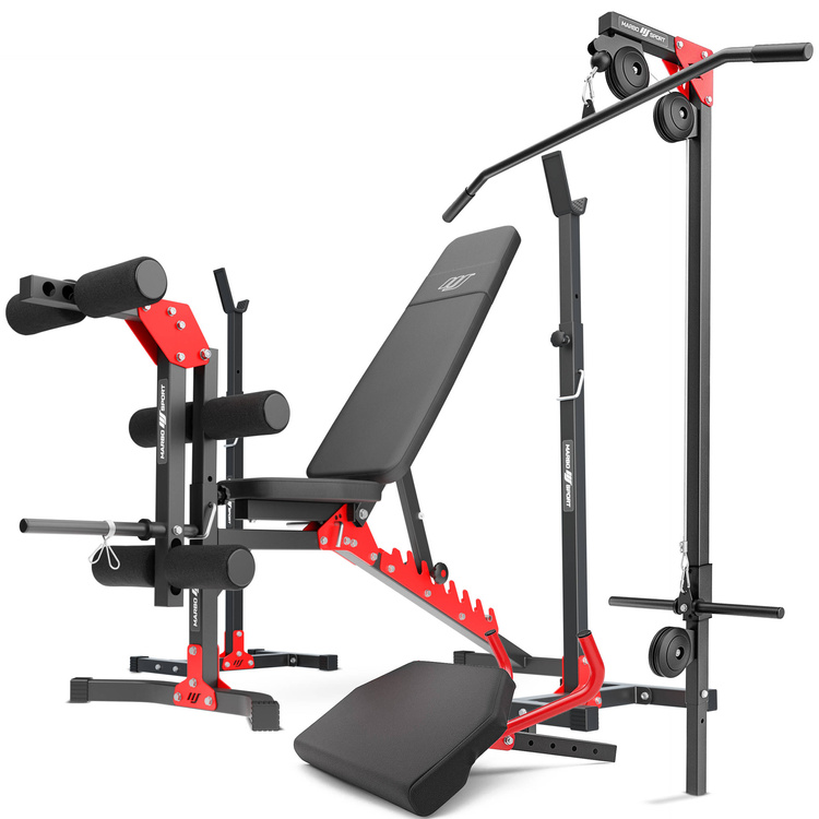 Set MH25 | Halterbank MH-L115 + 2 x dumbbell stands MH-S201 + beentrainer MH-A102 + lat pull station MH-W104 + curl desk MH-A101 - Marbo Sport