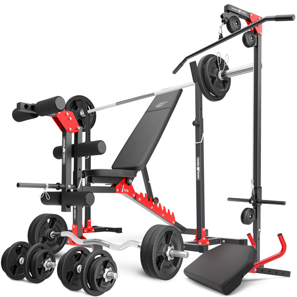 Set MH25 | Halterbank MH-L115 + 2 x dumbbell stands MH-S201 + beentrainer MH-A102 + lat pull station MH-W104 + curl desk MH-A101 - Marbo Sport