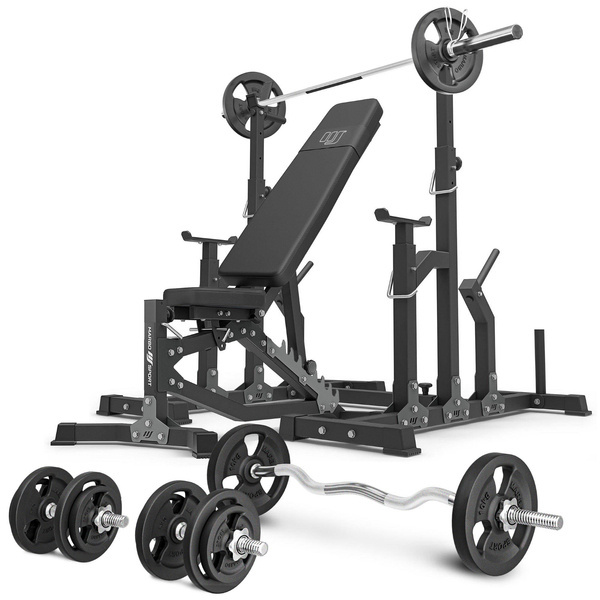 Set MS11_2.0_83KG | dubbelzijdig verstelbare trainingsbank + verstelbare steunen + set handgrepen en gewichten 83 kg - Marbo Sport