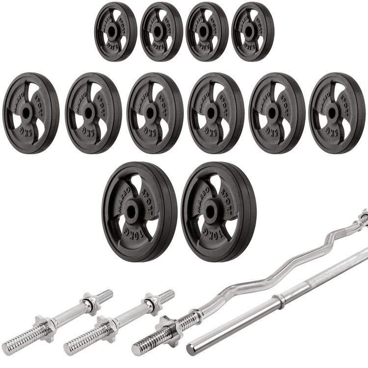 MH9_121KG_KIER_G instellen | verstelbare halterbank + halterstandaard + Scott-bank + stang en halterschijven met rubber beklede set 83 kg - Marbo Sport