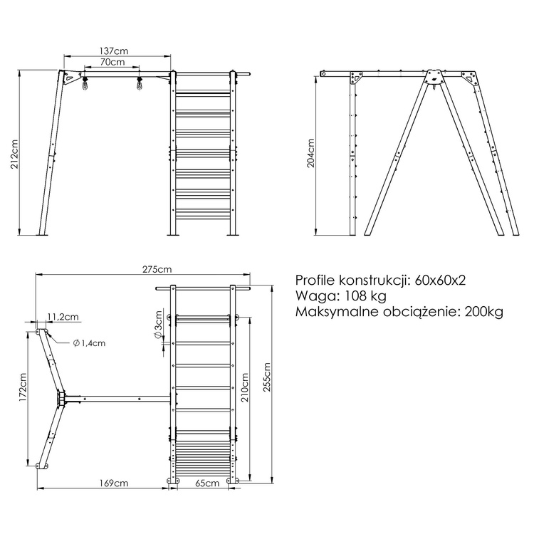 PREMIUM turnladder - MO-016 + PREMIUM enkele schommel (frame) - MO-017 - Marbo Sport
