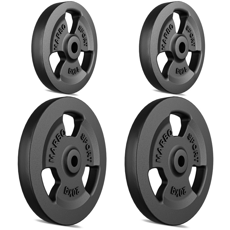 Tri-Grip gegoten halterschijven set gewichten met ø30 / 31 mm boring | Set 30 kg / 4 x 5 kg + 4 x 2,5 kg - Marbo Sport