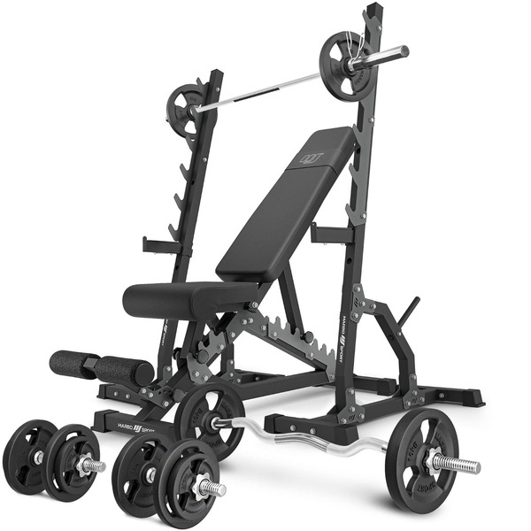 Set MS24_2.0_83KG | dubbelzijdige bank + multilevelsteunen (2 stuks) + set handgrepen en gewichten 83 kg - Marbo Sp