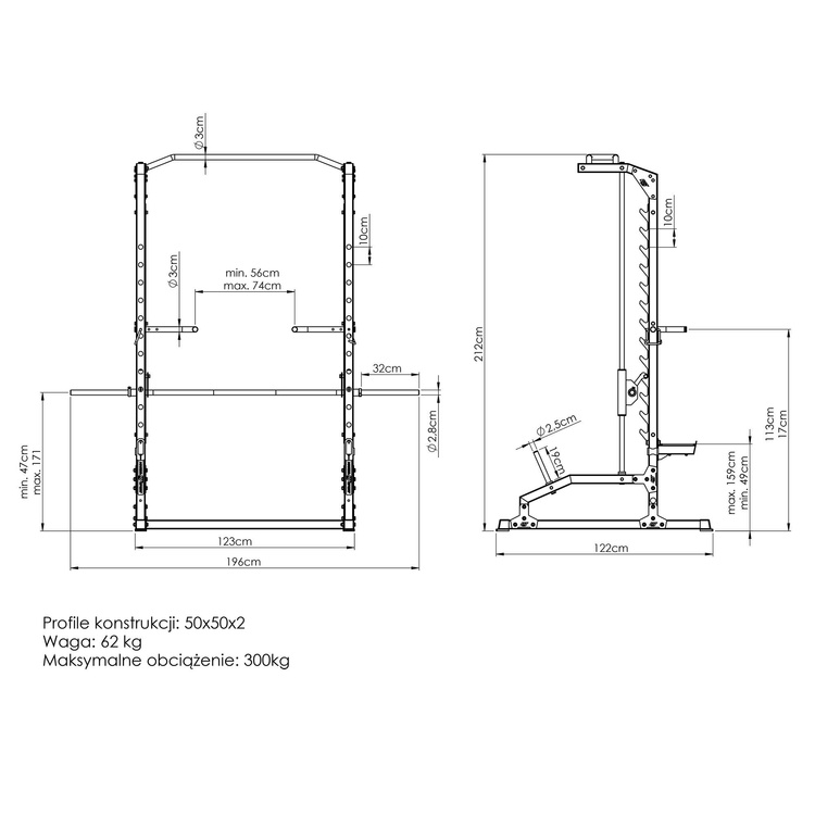 Smith machine met optrekstang en dipgrepen MS-U105 2.0 - Marbo Sport