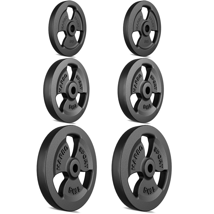 Tri-Grip gegoten halterschijven set gewichten met ø30 / 31 mm boring | Set 60 kg / 2 x 15 kg + 2 x 10 kg + 2 x 5 kg - Marbo Sport