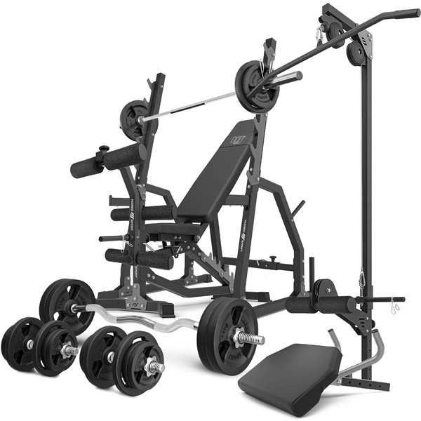 MS36_2.0_113KG set | Dubbele verstelbare trainingsbank + portaalstatieven + bidstang + bankdrukken + optrekken + set handgrepen en gewichten 113 kg - Marbo Sport