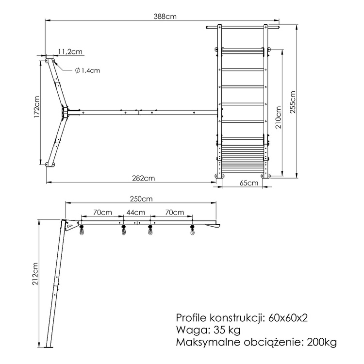 Dubbele schommel op lagers (uitbreiding voor de turnladder) PREMIUM MO-018 - Marbo Sport
